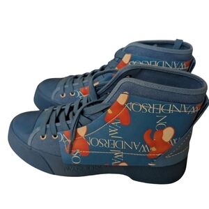 JW Anderson Blue High-Top Sneakers with Orange Accents